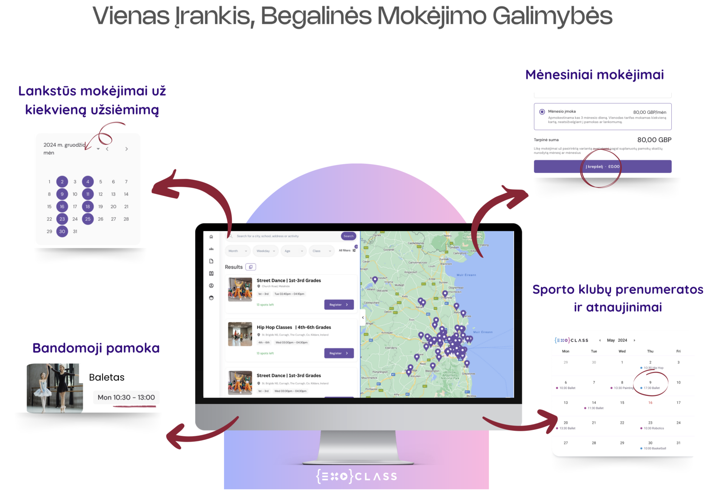 Vienas įrankis, begalinės mokėjimo galimybės su Exoclass švietimo būrelių valdymo sistema. Pritaikyti mokėjimo sprendimai ir lankstūss mokėjimo planai popamokinėms programoms.
