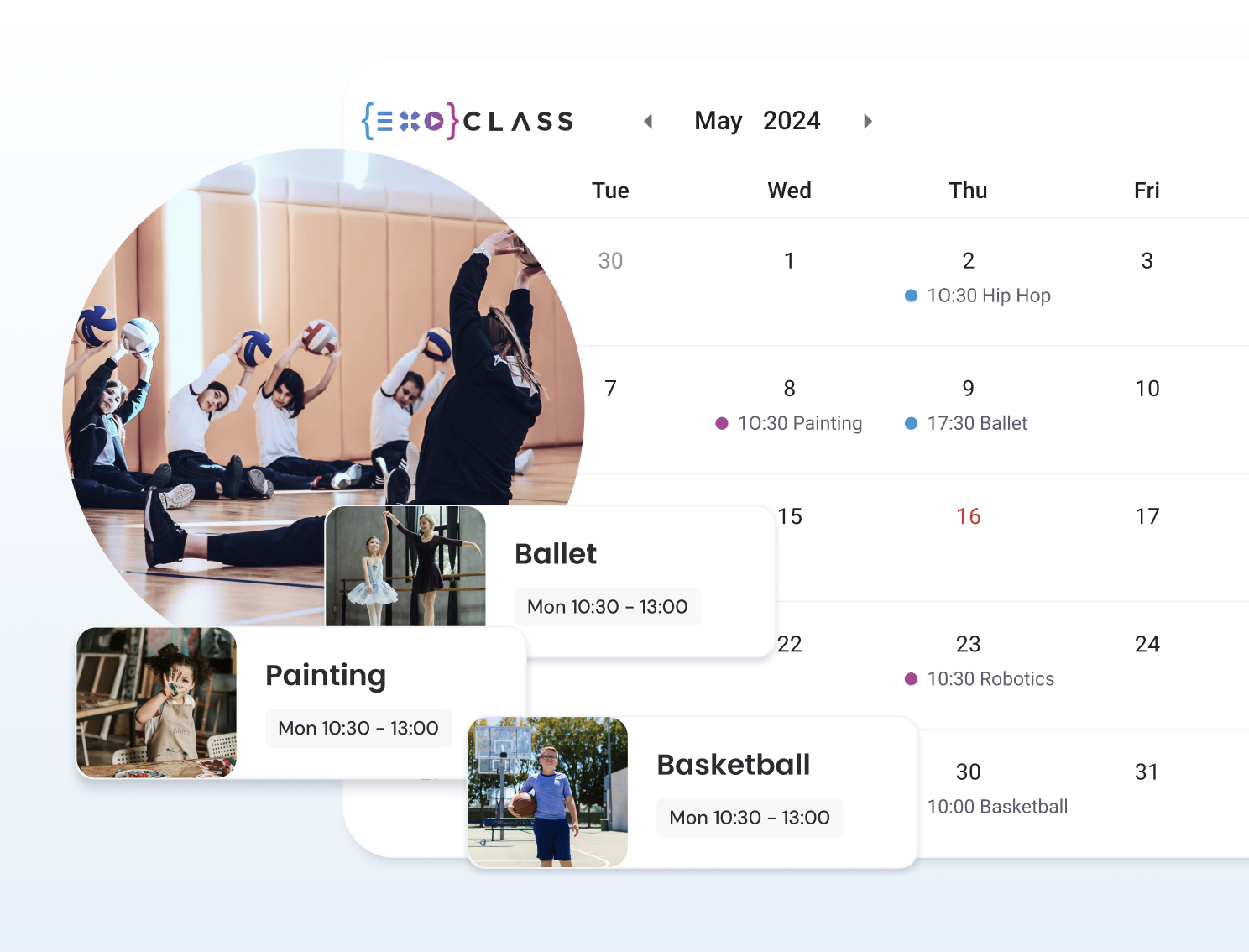 ExoClass timetable interface displaying class registration options, powered by advanced class scheduling software.