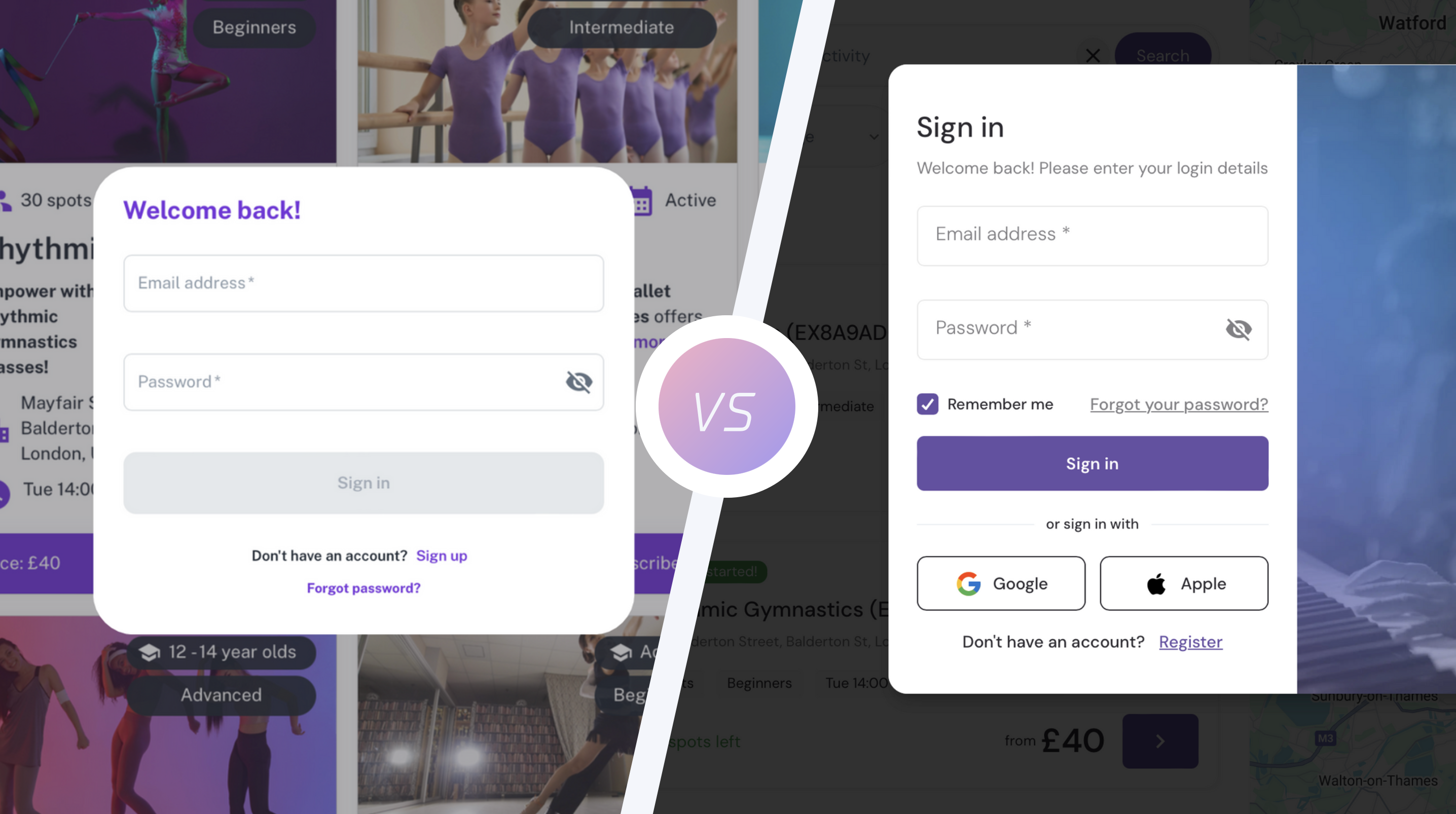 Club registration system with Google and Apple login for faster access