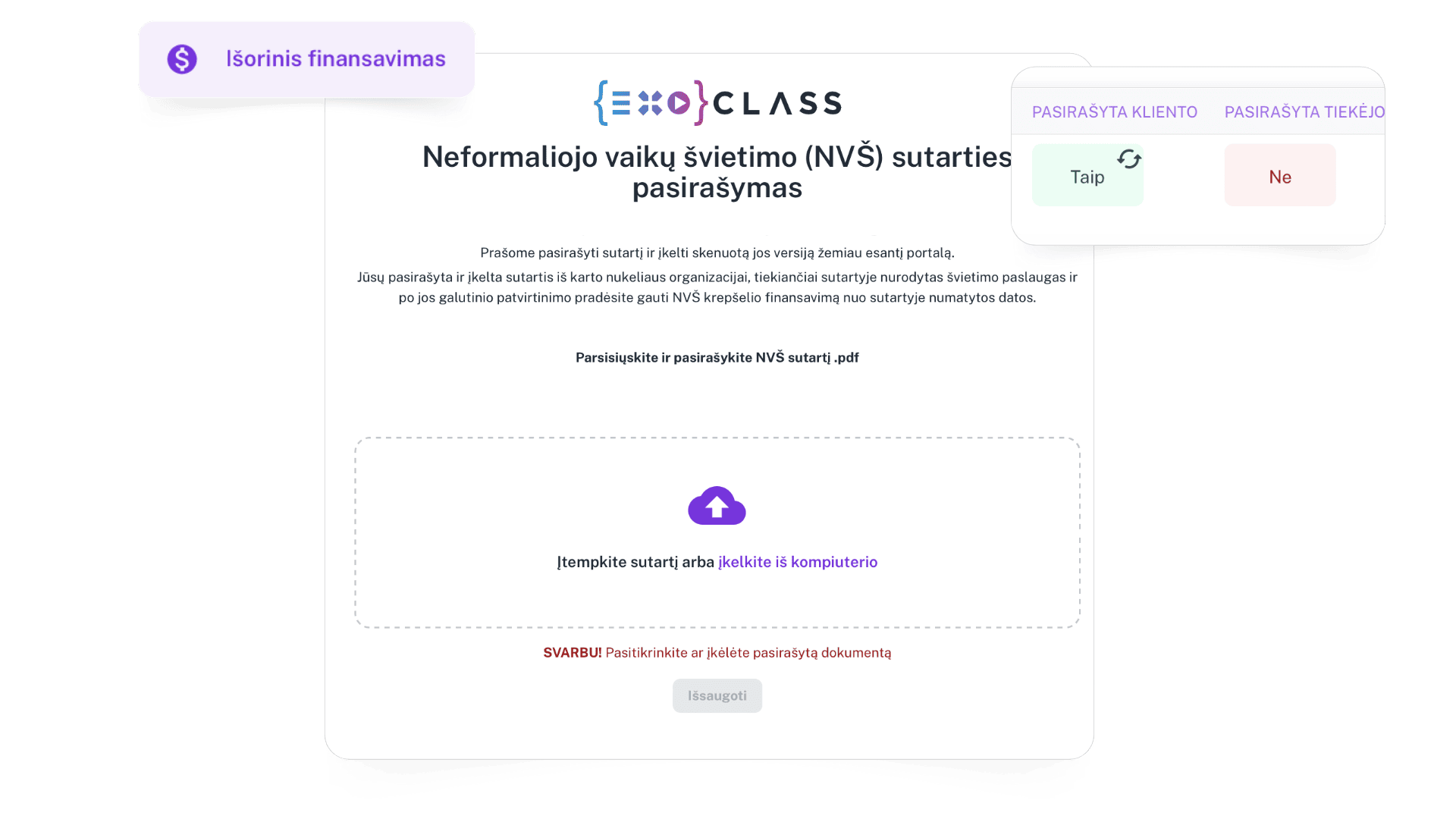 EXOCLASS galimybės: NVŠ sutarčių generavimas ir elektroninis pasirašymas be PDF failų ar el. pašto susirašinėjimų