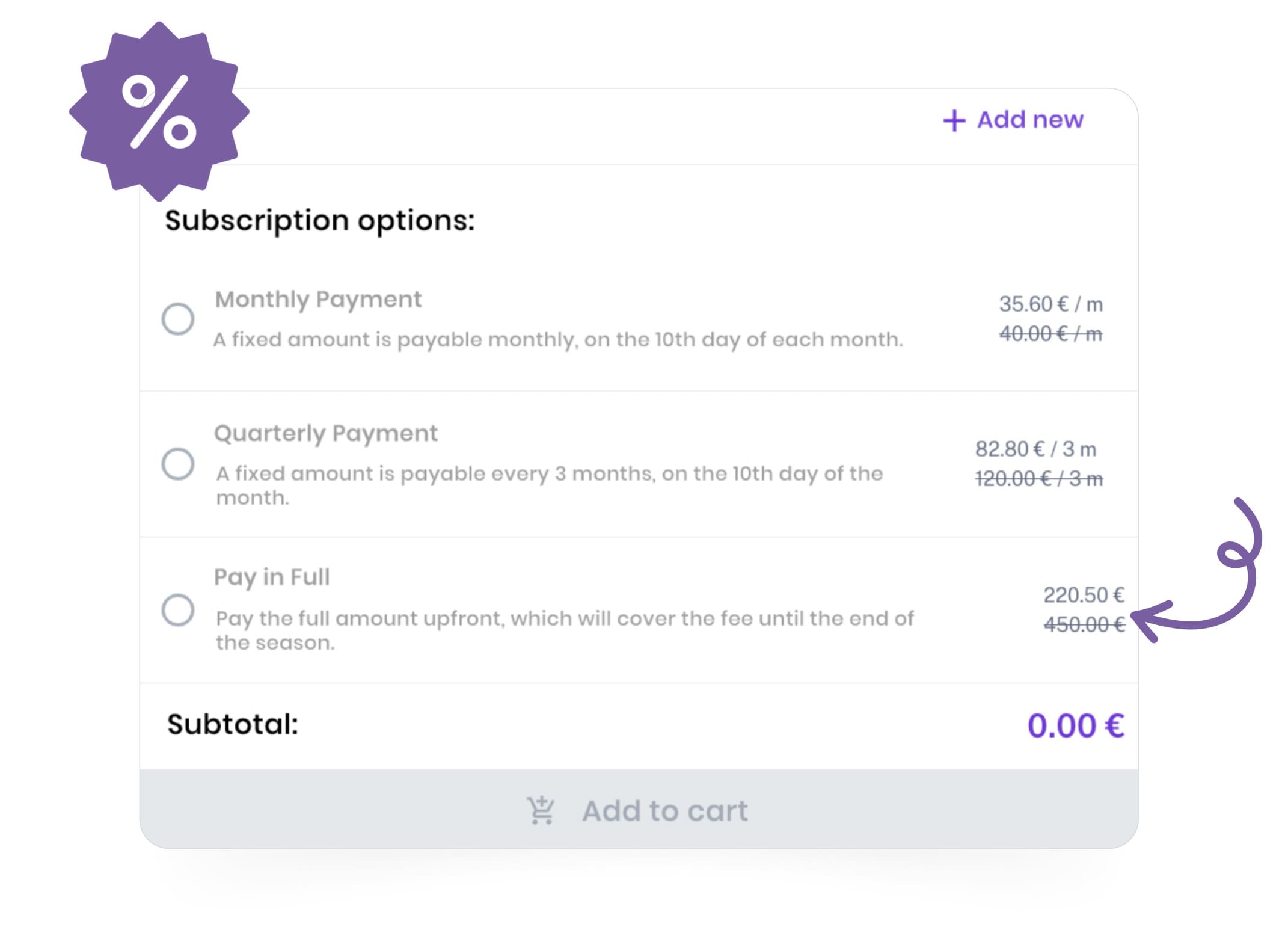 The Exoclass studio booking system allows studios and academies to offer various discounts based on student group, payment plan, or seasonality