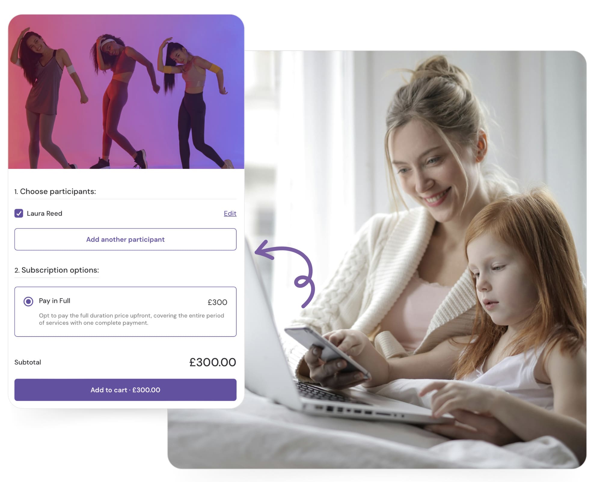 Parent registering a child for gymnastics classes online using a mobile device