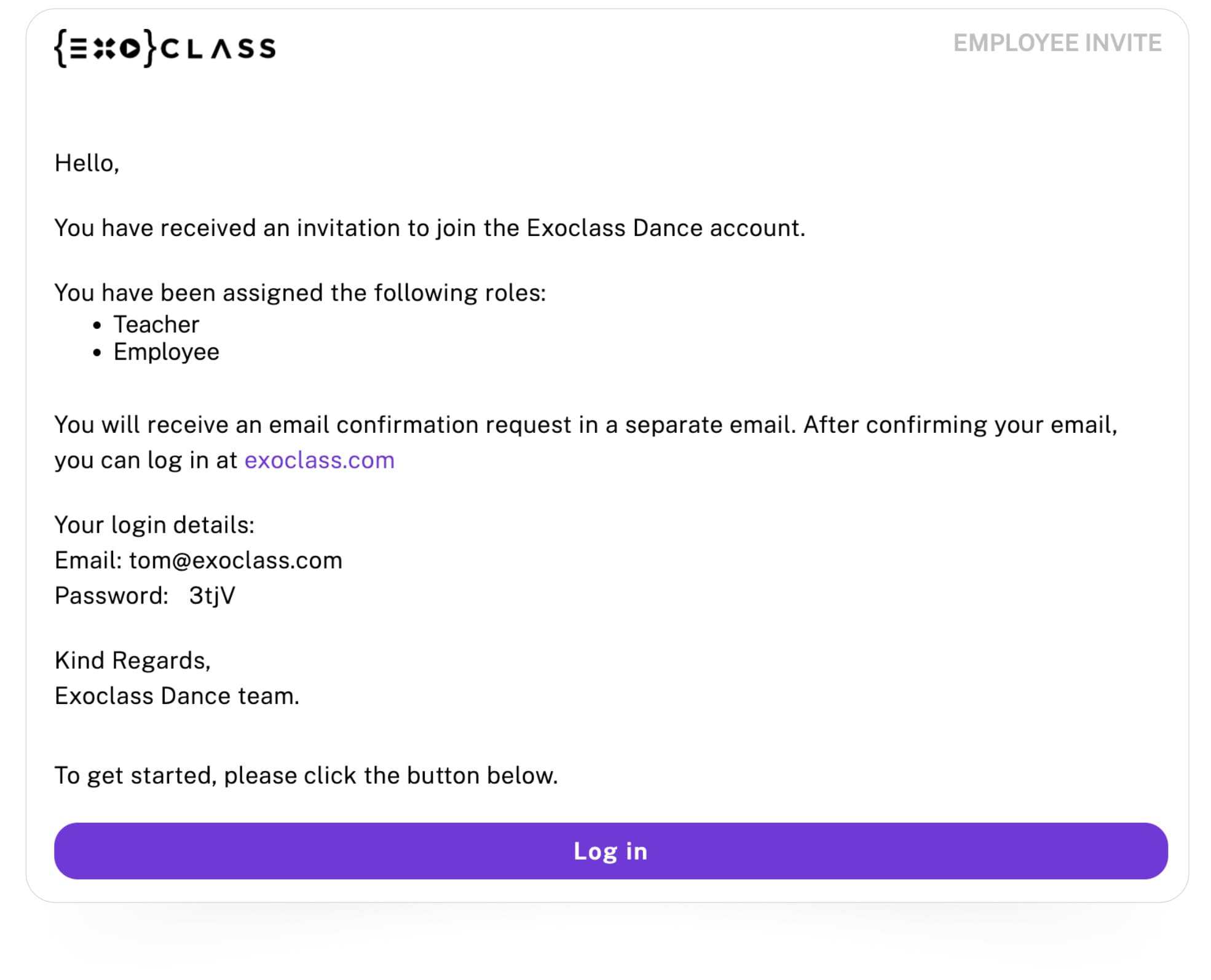 Exoclass sends automated club emails inviting teachers to join and start using the system.