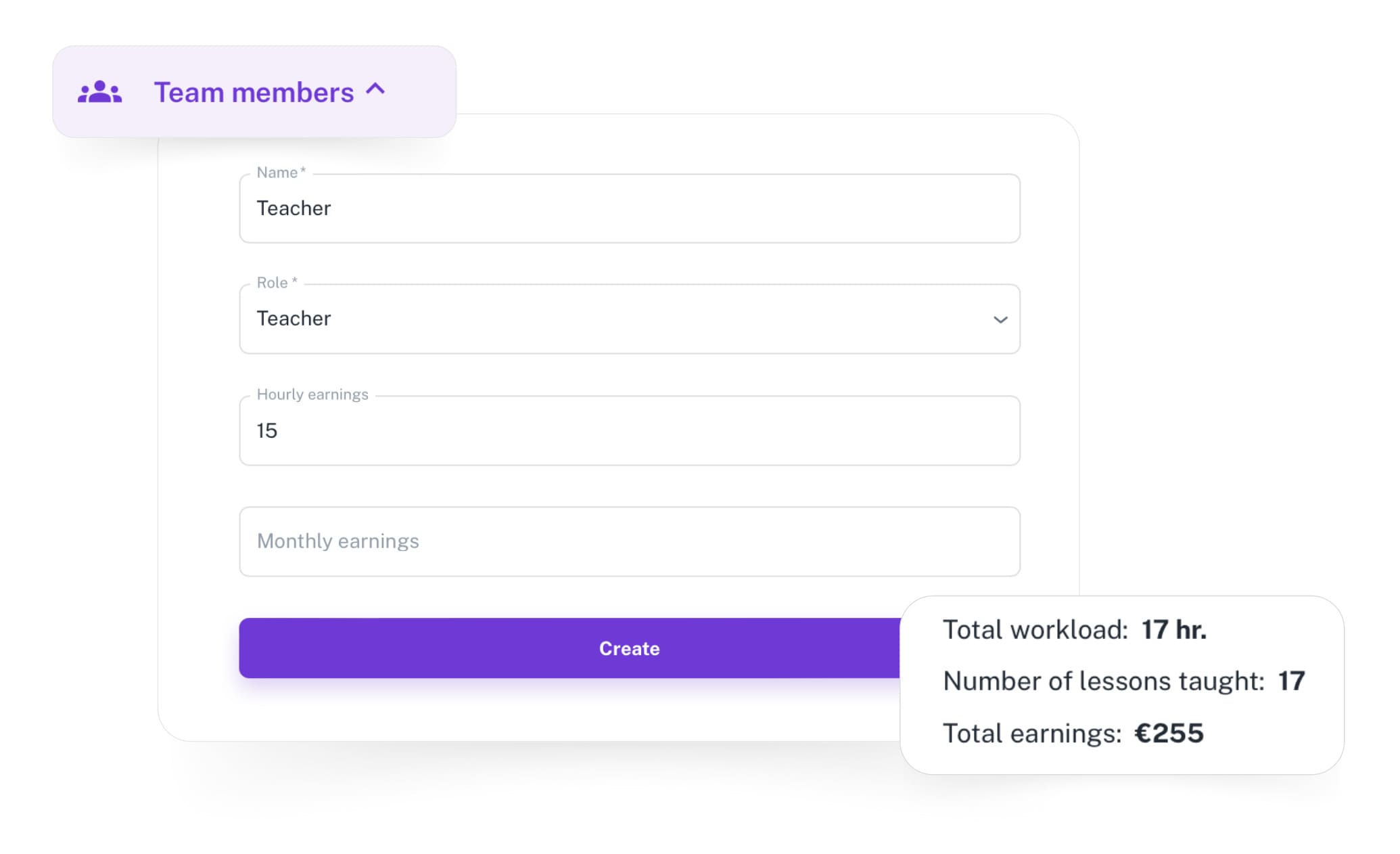Automated club payroll calculator: hourly and monthly rates all in one team management system