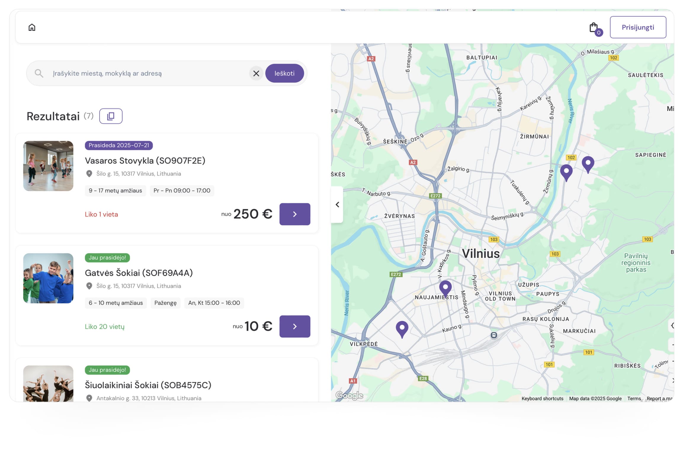 EXOCLASS registracijos puslapis, skirtas švietimo organizacijos mokinių registracijai, apmokant už pasirinktą grupę. 
