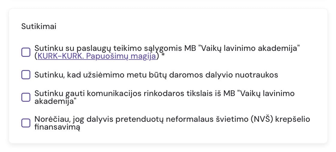 Duomenų privatumas būreliuose - EXOCLASS būrelio registracija su sutikimų formomis, užtikrinančiomis duomenų privatumą būreliuose