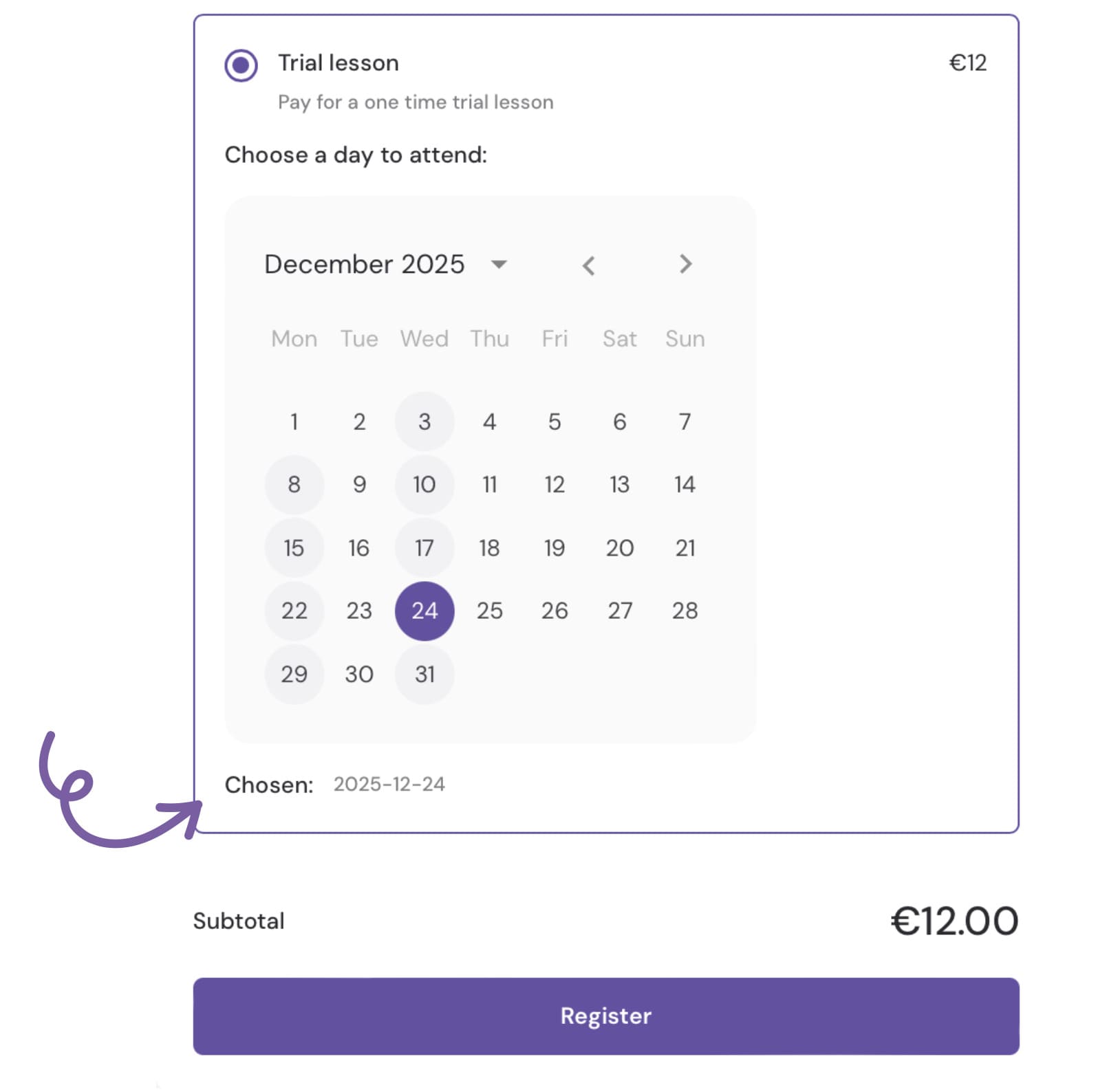 EXOCLASS trial lesson functionality that lets parents test an after-school club before registering, helping boost after-school club growth.