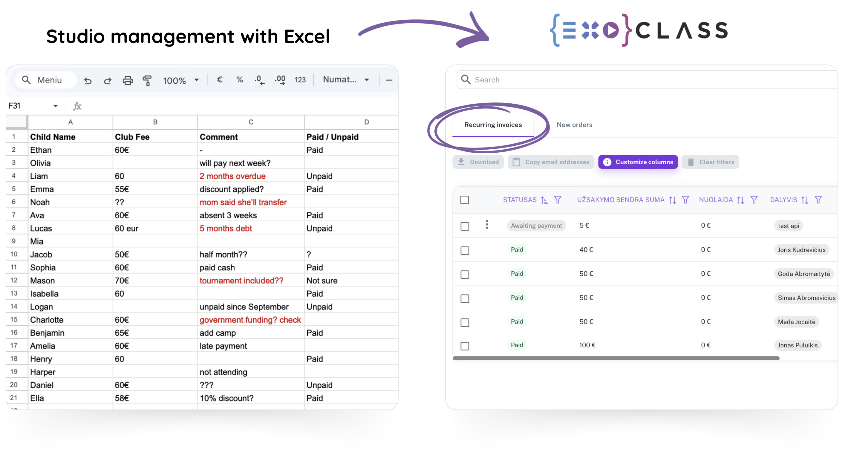 Comparison of Managing an After-School Club with Excel vs. EXOCLASS – Highlighting the Advantages of a Dedicated Club Management System
