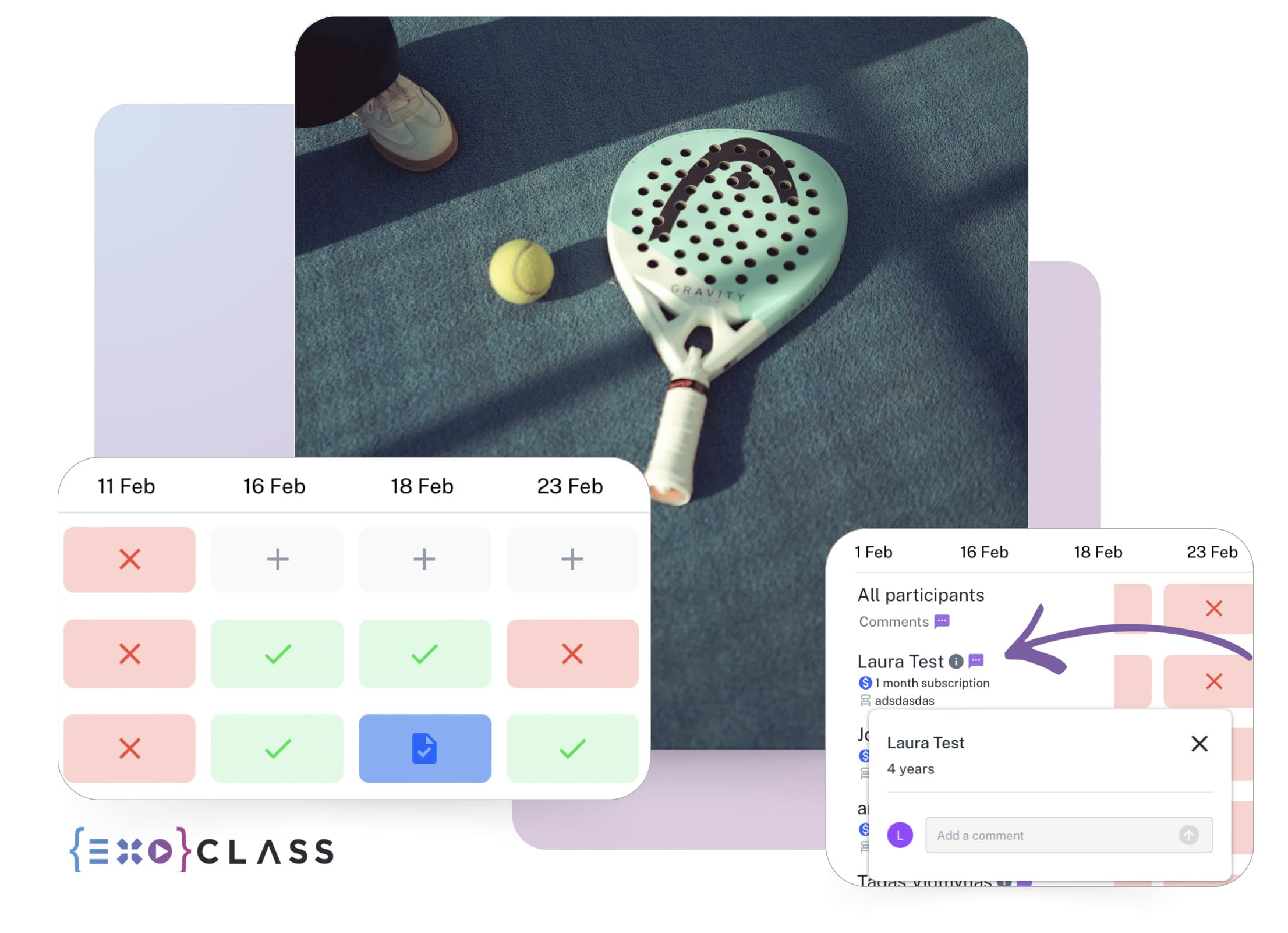 Student management with the EXOCLASS padel club management system includes registration, attendance tracking, and centralized data management in one platform.