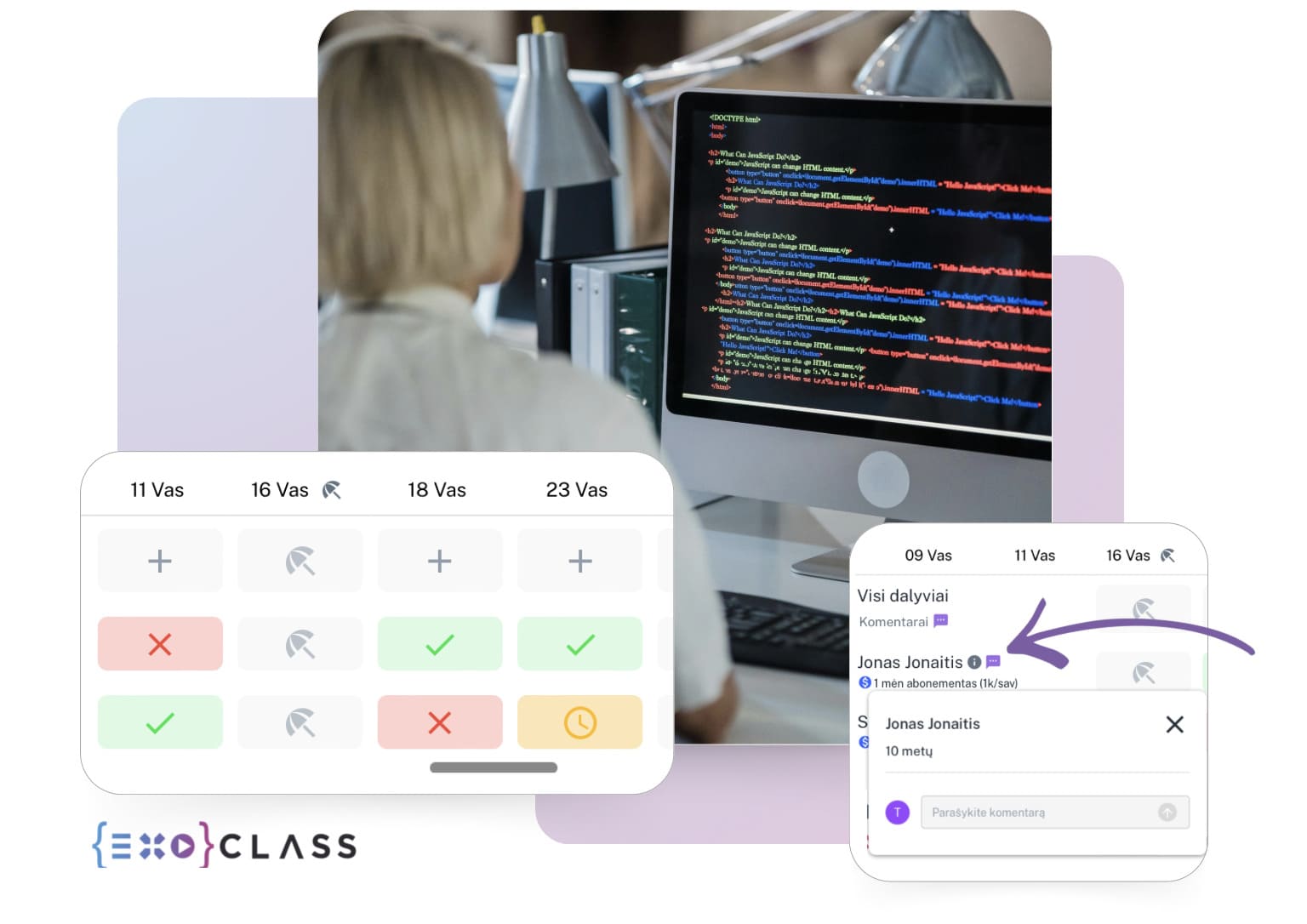 EXOCLASS programavimo būrelio sistema palengvina mokinių valdymą ir sumažina darbuotojų administracinę naštą.